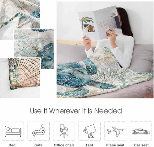 Flannel Fleece Bed Blankets Lightweight Cozy Throw Blanket for Couch Sofa Bedroom Adults Kids,Sea Turtle Ocean Animal Landscape 39x49 inch...