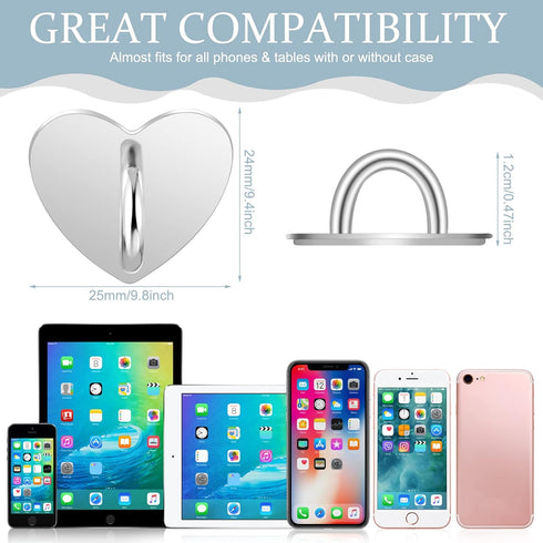 12 Pcs Cell Phone Charm Hook Finger Rings Adhesive Phone Finger Grip Loop Stand Metal Phone Charm Rings Sticky Heart Ring Phone Holder Heart Phone...