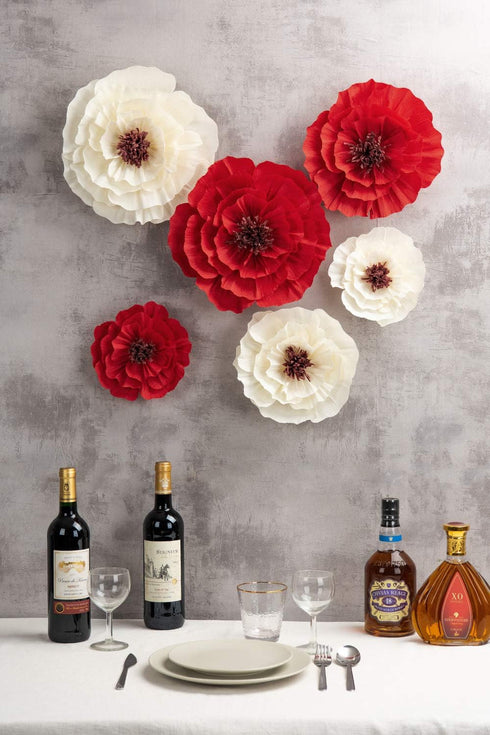 Paper Flower Decorations for Wall, Flower Wall Decor for Birthday Wedding Backdrop Baby Nursery Wall Decor Baby Showers Bridal Shower (Red+White, ...