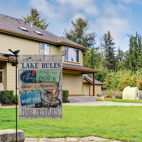 AVOIN Lake Rules Slogan Wood Garden Flag Vertical Double Sided, Jump Off The Dock Relax Boat Canoe Yard Outdoor Decoration 12.5 x 18 Inch...