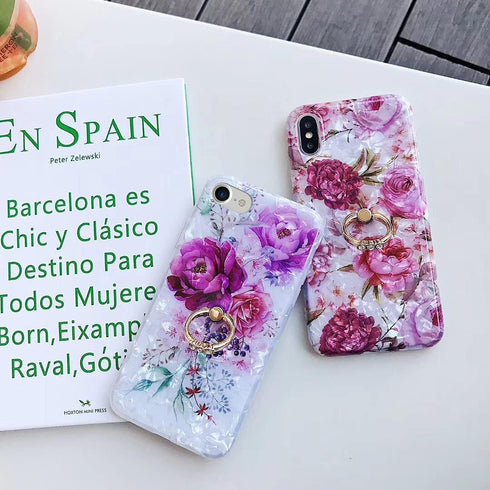 Qokey Compatible with iPhone SE Case 2022/2020,for iPhone 7/8 Cases 4.7 inch Flower Cute Fashion Design for Women Girls 360 Degree Rotating Ring K...