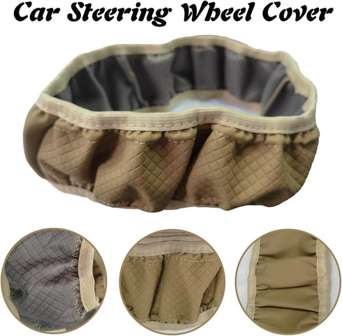 Leather Car Steering Wheel Cover, YUNXNYC Universal Auto Steering Wheel Protector Breathable Anti-Slip Elastic Steering Wheel Cover for Men Women ...