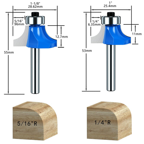 Roundover Edging Router Bit Set 1/4 Inch Shank Router Bit Set, Carbide Roundover Bits for Rounding Edge Forming, Woodworking Milling Tools Corner ...
