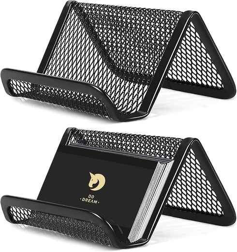 2 Pcs Black Business Card Holder Desk, Wire Mesh Business Card Holder Display, Desktop Business Card Stand, Metal Business Card Display Holder for...