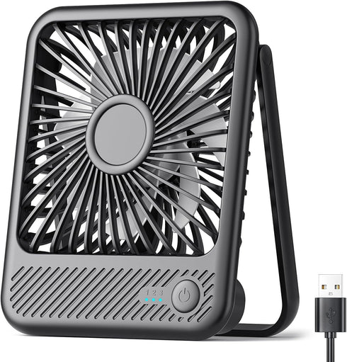 Koonie USB Desk Fan, Strong Wind Ultra Quiet Small Personal Fan with 180° Tilt Folding and 3 Speeds Adjustable, USB-C Corded Powered Mini USB Fan ...