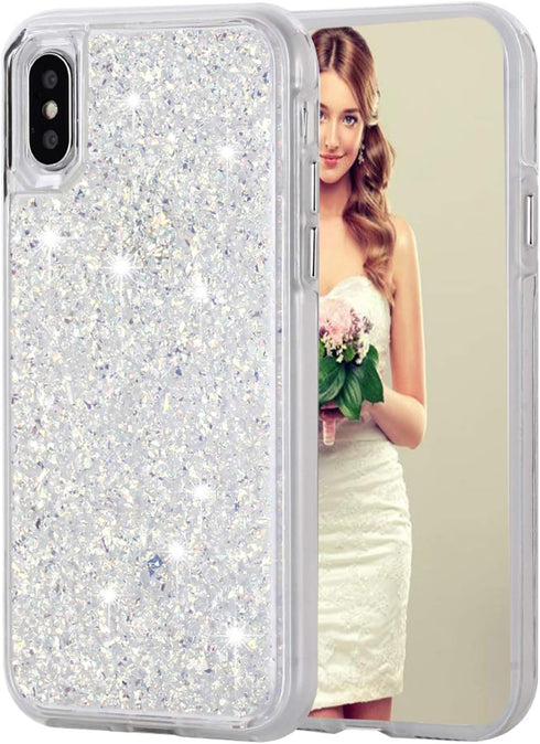 Compatible with iPhone Xs Max Case, Women Glitter Shells Foil Sparkle Hard Back Cover with TPU Bumper Protective Phone Bling Case for iPhone Xs Ma...