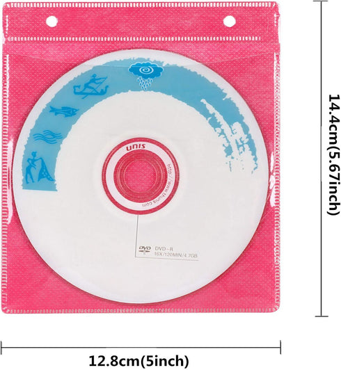 RICHEN 100-Pack Double-Sided CD Sleeve Case – Clear Refill Pages for Storage Binders, Durable & Scratch-Resistant Media Protectors (Pink)...