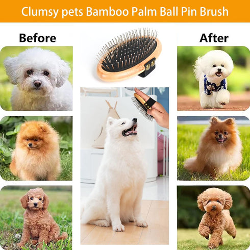 Bamboo Palm Ball Pin Brush for Small Dog & Cat Grooming Massaging Shedding and Bath Metal Pin Pets Tools...