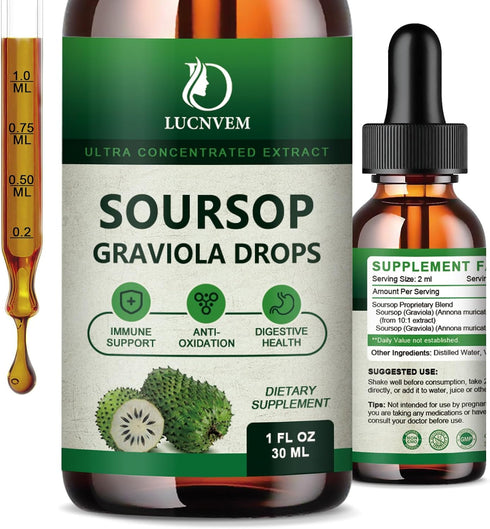 (2 Pack) Soursop Graviola Liquid Drops 2000mg, Natural Antioxidant, Cell Support & Regeneration, Immune Boost, Soursop Bitters Liquid, Non-GMO, Ve...