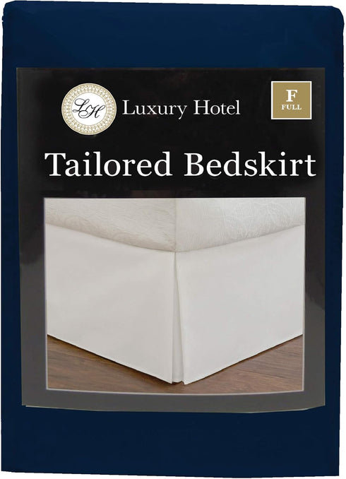 Luxury Hotel Tailored Bed Skirt, Box Pleats, 14 Inch Drop, Full, Navy...