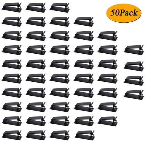 SOULWIT 50Pcs Self Adhesive Cable Management Clips, Cable Organizers Wire Clips Cord Holder for TV PC Ethernet Cable Under Desk Home Office (Black...