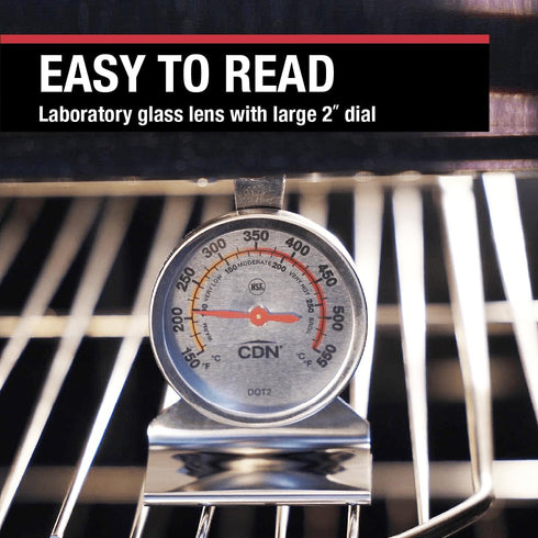 CDN Oven Thermometer ProAccurate®, Easy-to-Read 2" Dial, Stainless Steel Housing, Temperature Zones, Stand or Hang, Monitor Oven Temperatures, NSF...