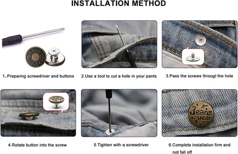 CTHOUSE 17mm Replacement Buttons for Jeans, 15 Sets No Sewing Removable Metal Jeans Buttons Repair Kits with Screwdrivers...