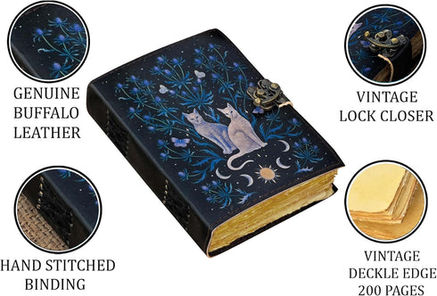Blank Spell Book of Shadows Journal Moon Phase Printed Witchcraft Supplies Wiccan Notebook Handmade Vintage Deckle Paper Grimoire Journal Leather ...