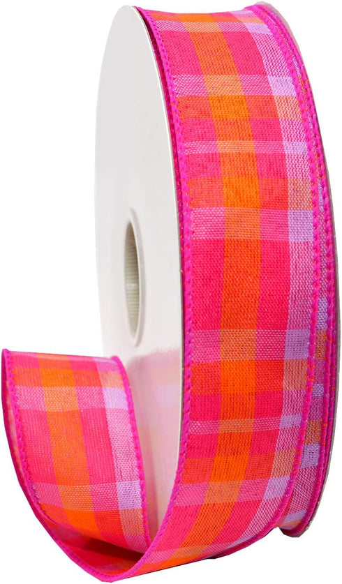 Morex Ribbon Color Chic Plaid Ribbon, Magenta/Tangerine, 1.5" x 50 Yd...