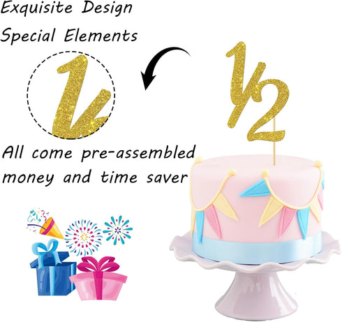 Gold Glitter Half Year Old Cake Topper - Half Year 1/2 Cake Topper - for Half Year Anniversary/Baby Shower/Baby's Half Year Old Birthday Party Dec...