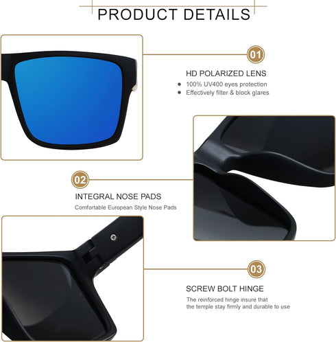 LYZOIT Square Sunglasses for Men Women Polarized Oversized Big UV Protection Rectangle Shades...
