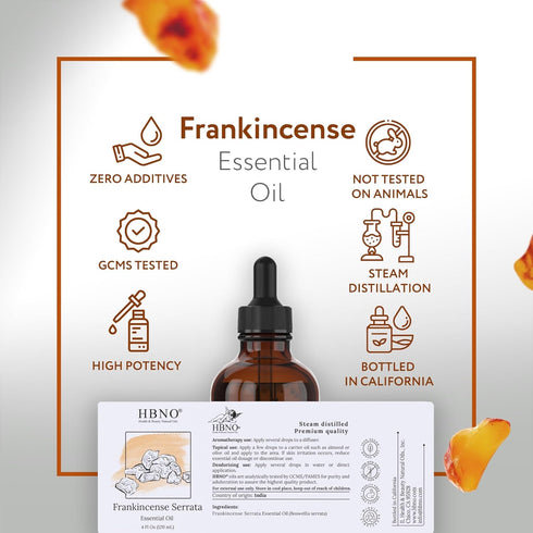 HBNO California Bottled Frankincense Essential Oil (Serrata) 4 fl oz (120ml) - Natural & Premium Grade Frankincense Oil Essential Oil, Frankincens...