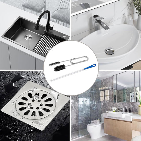 Flexible Extra Long Drain Brush, Drain Unblocker Tools,61 inch Pipe Cleaner Brush and 17.7 inch Sink Unblocker Brush, Double Ended Nylon Brush for...