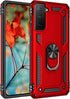 Military Grade Shockproof Case for Samsung Galaxy S21 FE, Red - Full Body Protective Phone Case with 360 Metal Rotating Ring Kickstand Holder Armo...