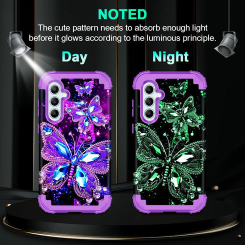 Miqala for Galaxy A55 5G/A35 5G Case,Glow in The Dark Three Layer Heavy Duty Shockproof Full Protection Hard Plastic Bumper+Soft Silicone Protecti...