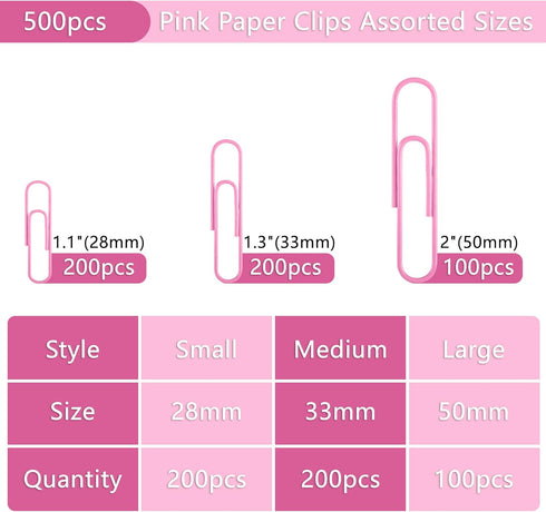500pcs Paper Clips Assorted Sizes, Small, Medium and Large?1.1inch, 1.3inch and 2inch) Paper Clips, Vinyl Coated Paperclips for Office, School, Ho...