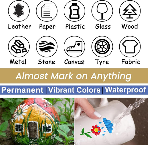 Overseas White Paint Pens Paint Markers - Permanent Acrylic Markers 8 Pack, Water-Based, Quick Dry, Waterproof Paint Marker Pen for Rock, Wood, Pl...