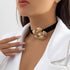 Boho Gold Flower Floral Pearl Black Choker Necklace for Women,Y2k Denim Rose Flower Choker Pearl Velet Choker Pendant Collar Trendy Jewelry...