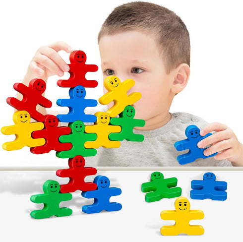 Montessori Toys for 2 3 4 Year Old Boys Girls Gifts, 16pcs Wooden Building Blocks for Toddlers 1-3 Year Old, Stacking Blocks Sensory Toys for Kids...