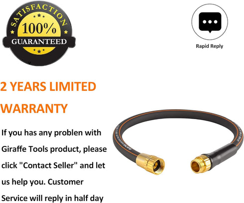 Giraffe Tools Garden Leader Hose 5/8 inch x 2.5ft, Short Water Hose Heavy Duty, Flexible, Lightweight Hybrid Hose with Bend Protection, Male to Fe...