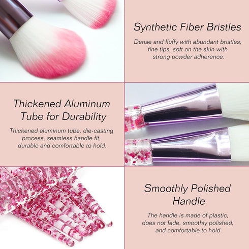 Bling Crystal Makeup Brush Set: 10-Piece Professional Glitter Brushes for Foundation, Concealer, Eye Shadow, Blush, Lip - Transparent Handles...