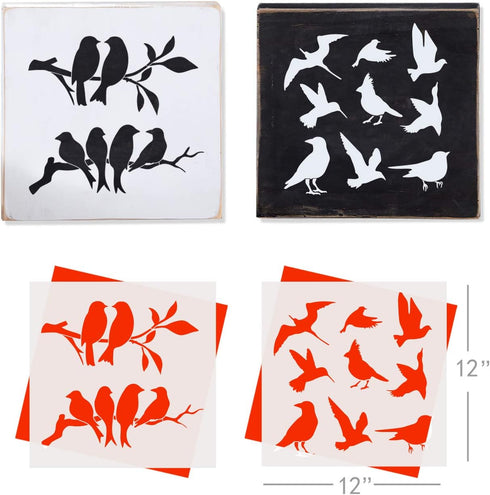 GSS Designs Birds Tree Branches Stencils (2 Pack) - 12x12Inch Reusable Mylar Bird Stencil for Painting on Wood Furniture Wall Pillows Scrapbook Ca...