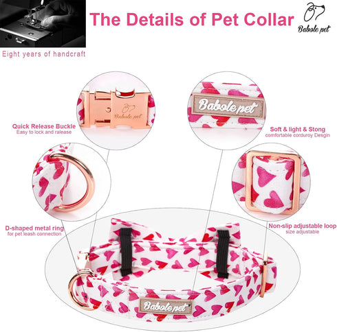 Valentine's Day Dog Collar with Bow Tie, White Red Love Male Dog Collar with Safety Metal Buckle Adjustable Puppy Collars for Small Medium Large B...