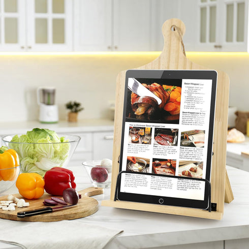 Gifts for Mom,Mother's Day Gift,Cook Book Holder Cutting Board Style Adjustable Recipe Book Holder for Reading Hand Free,Cookbook Stand for Kitche...