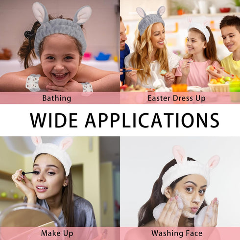 6Pcs Spa Headbands and Wrist Washbands Set, Bunny Ear Headbands for Washing Make Up Headbands, Skincare Headbands Easter Rabbit Face Wash Headband...