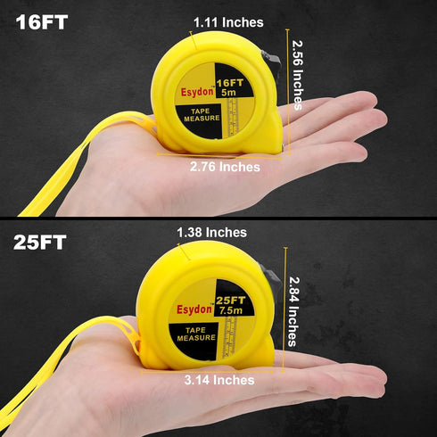 2 Packs Tape Measure 25 ft /16 ft, Esydon Measuring Tape Extendable, Self-Locking Tape Measurer, Easy Read Imperial/Metric Scale Measurement Tape ...