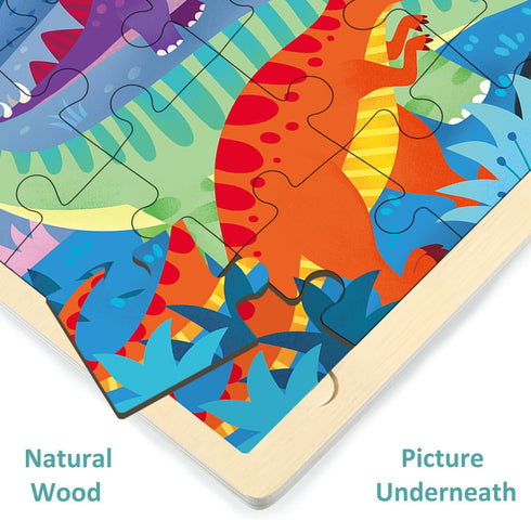 24 Piece Puzzle for 3 Year Old, Dinosaur Wooden Jigsaw Puzzles for Kids Ages 3-5 with Picture Underneath, Preschool Toddler Puzzles Ages 2-4 with ...