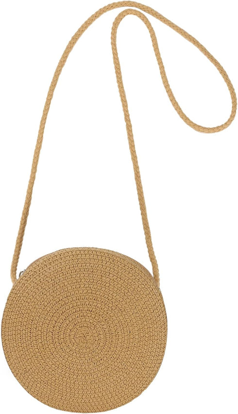 Womens Small Round Straw Crossbody Bag Beach Shoulder Bag Handbag Purse for Summer...