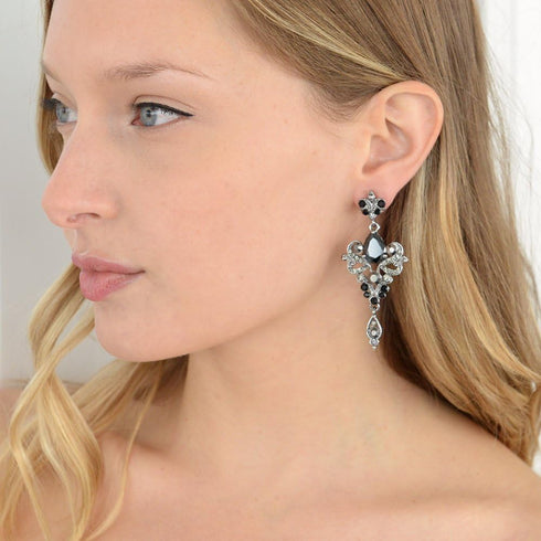 Mariell Vintage Black and Grey Crystal & CZ Chandelier Dangle Earrings for Fashion, Prom, Bridesmaids...