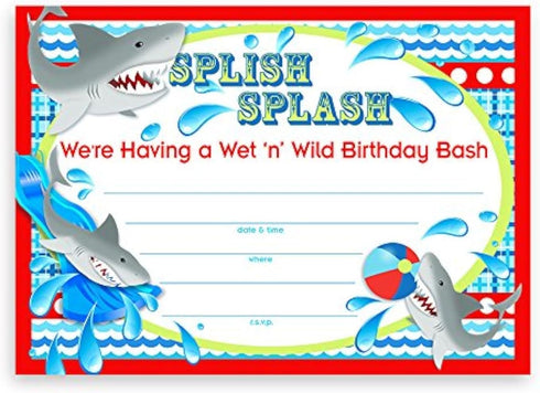 Shark Party LARGE Invitations - 20 Invitations 20 Envelopes...