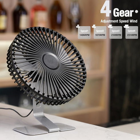 SLENPET 6 inch USB Desk Fan, Adjustable Tilt, 4 Speeds, Ultra-quiet, 90Rotation, Portable, Metal Base, Silver...