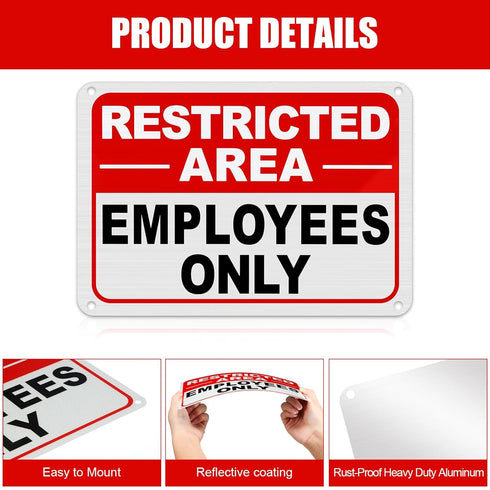 4 Pcs Restricted Area Employees Only Sign 10 x 7 Inches Do Not Enter Sign with 4 Pre Drilled Holes Reflective Warning Signs Rust Free Easy to Moun...