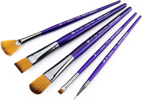 Royal & Langnickel Moderna, 5pc Oval Wash & Blender Brush Set for All Painting Mediums, Includes - Oval Wash, Blender, Fan & Liner Brushes Purple...