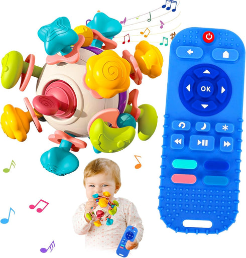 2PCS Teething Toy for Babies 0-6-12 Month Infant Teether Relief Toy for Baby 3-6-12-18 Month Montessori Development TV Remotes Sensory Toy for New...