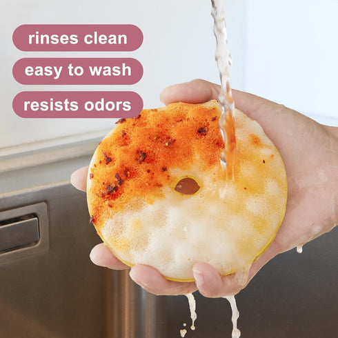 3 Pack Cute Cleaning Sponges Set with Suction Cup, Round Soft Sponge High Efficient Absorbing for Showering, Dishwashing & Cleaning for Household,...