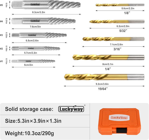 10-Piece Screw Extractor and Left Hand Drill Bit Set, Bolt Extractors, for Removing Broken Studs, Bolts, Socket Screws, and Fittings...