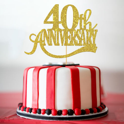 Gold Glitter 40th Anniversary Cake Topper - for Happy 40th Wedding Anniversary / 40th Birthday Party/Cheers to 40 Years Party Decorations...