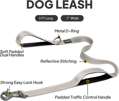 PetiFine 5FT Heavy Duty Dog Leash with Soft Padded Double Handle, Durable Strong Clasp Dog Leashes, Reflective Nylon Walking Lead for Large,Medium...