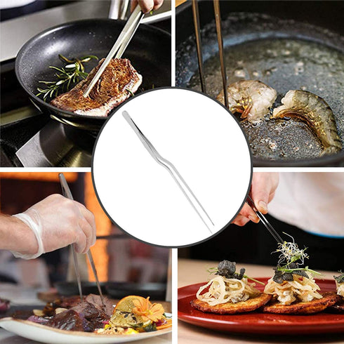 12" 8" 6" Cooking Tweezers 304 Stainless Steel Offset Tweezers with Precision Clamp Tip Kitchen Chef Tweezers (6",8",12")...