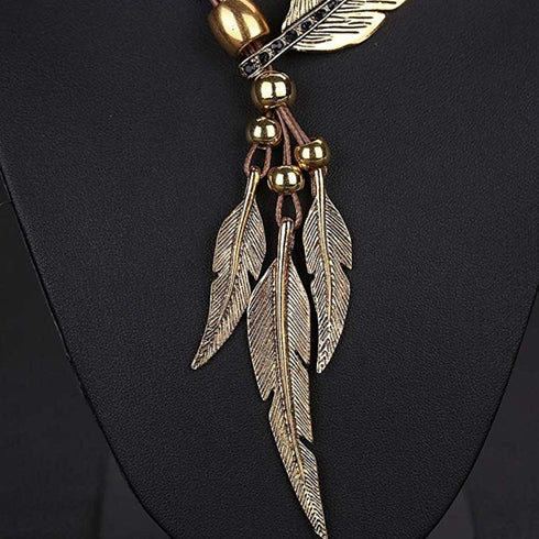 Brown Women Girls Antique Vintage Time Necklace Sweater Chain Pendant Feather Pendant Necklace Brown and Gold...
